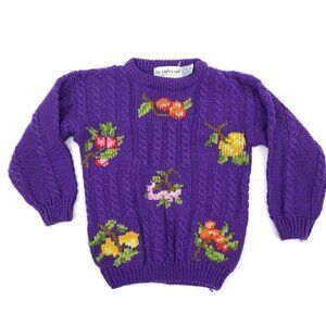 VTG 90s The Eagles Eye Pullover Sweater Girls 5-6 Purple Fruits